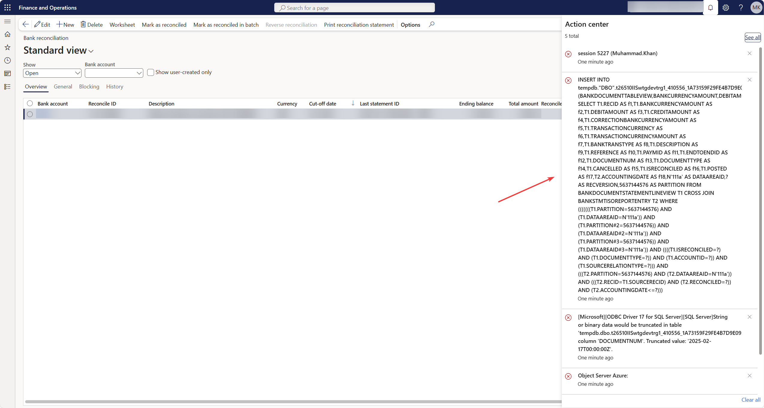 Bank reconciliation worksheet errors on 10.0.41 - Atlas Dynamics Consulting